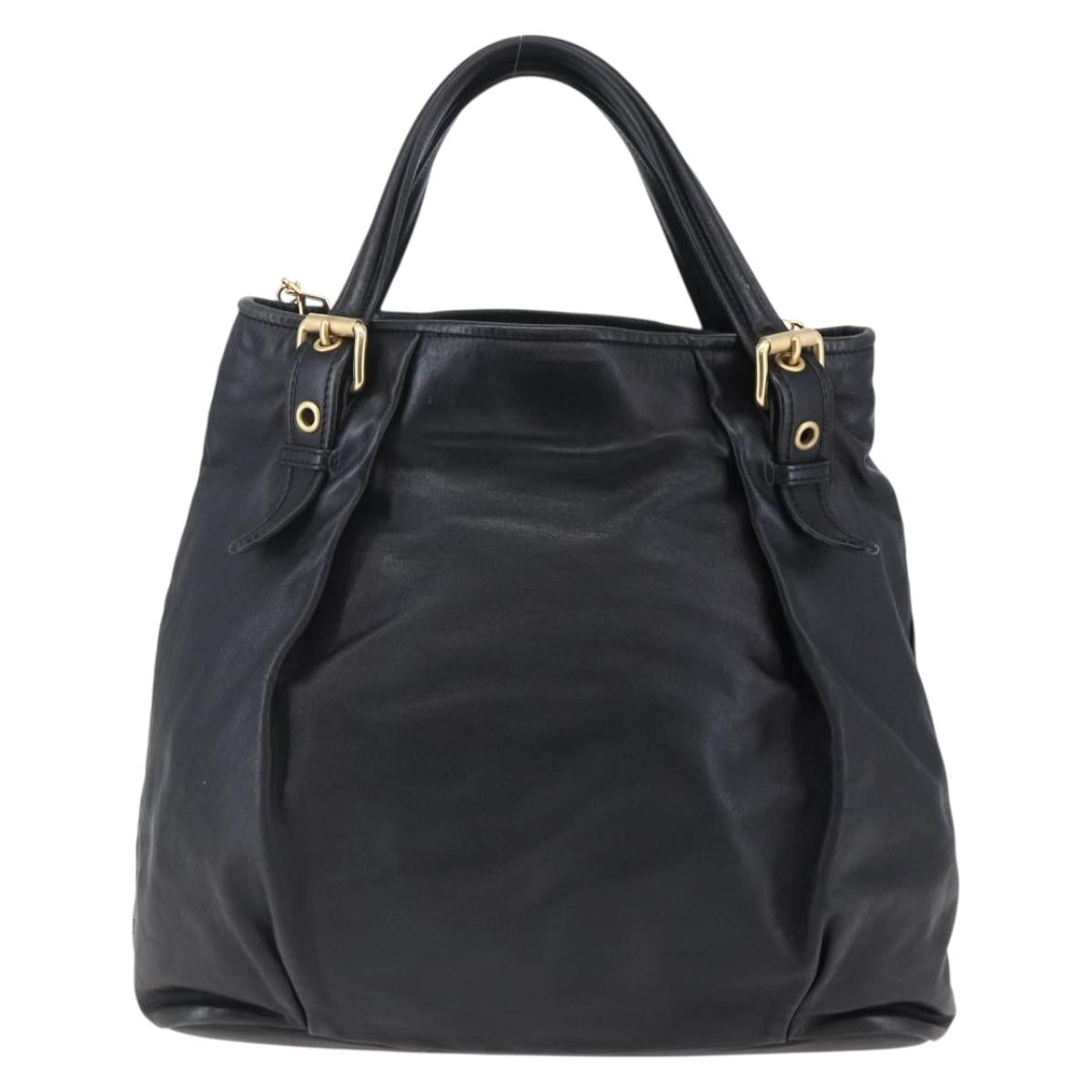 Miu Miu Tote Bag Leather 2way Black Gold Auth bs29797