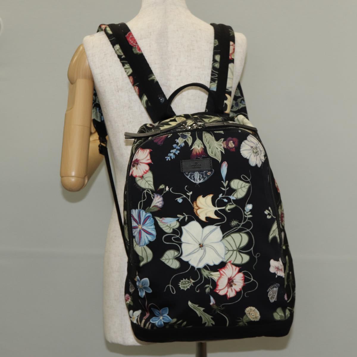GUCCI flora Backpack Canvas Black Silver 353476 Auth bs29799