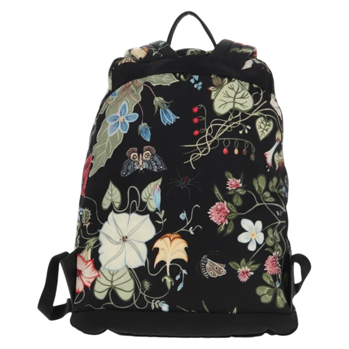 GUCCI flora Backpack Canvas Black Silver 353476 Auth bs29799