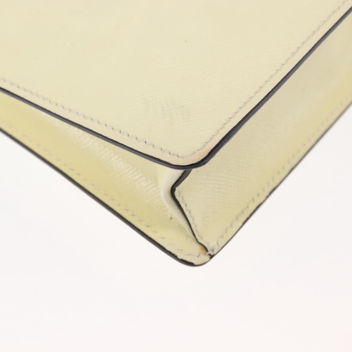 PRADA Chain Shoulder Bag Safiano leather White Silver Auth bs29803