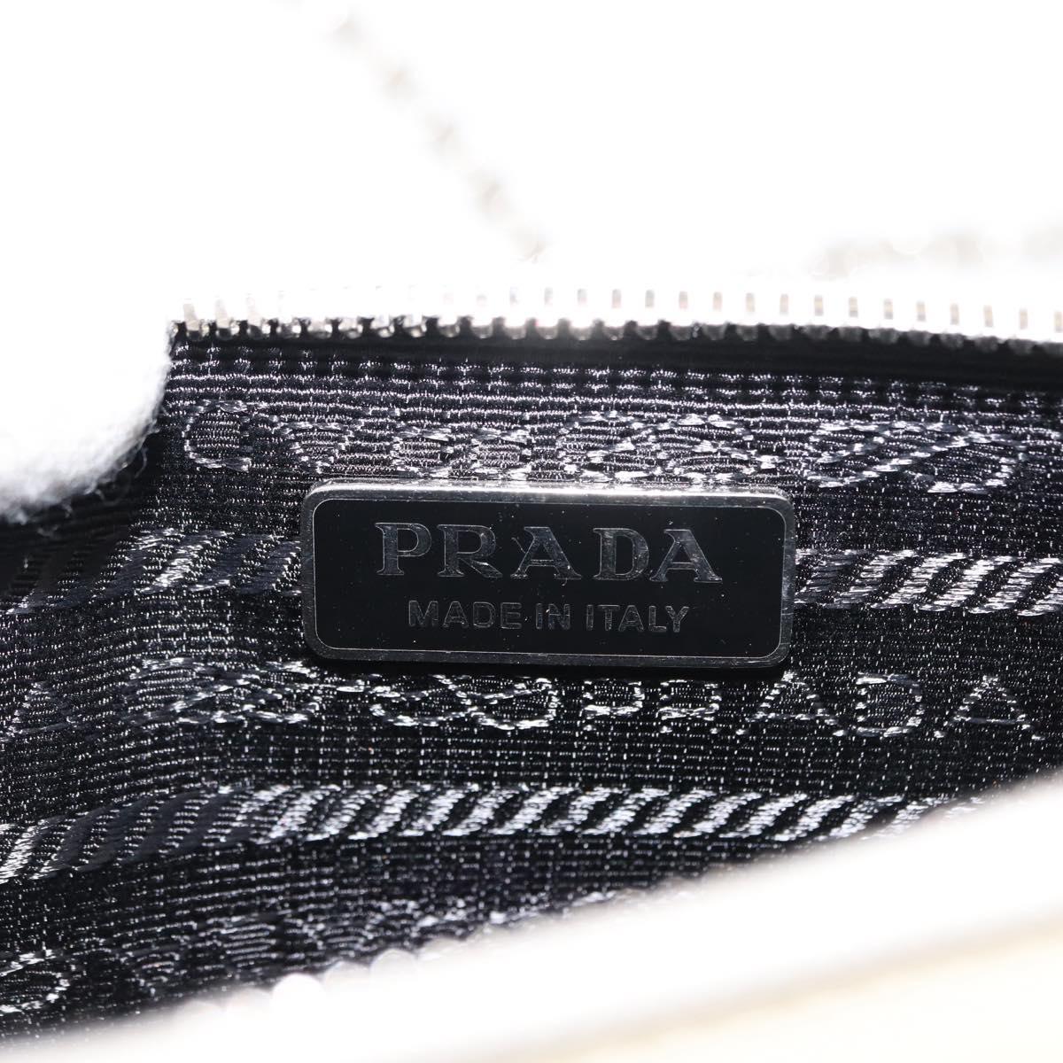 PRADA Chain Shoulder Bag Safiano leather White Silver Auth bs29803