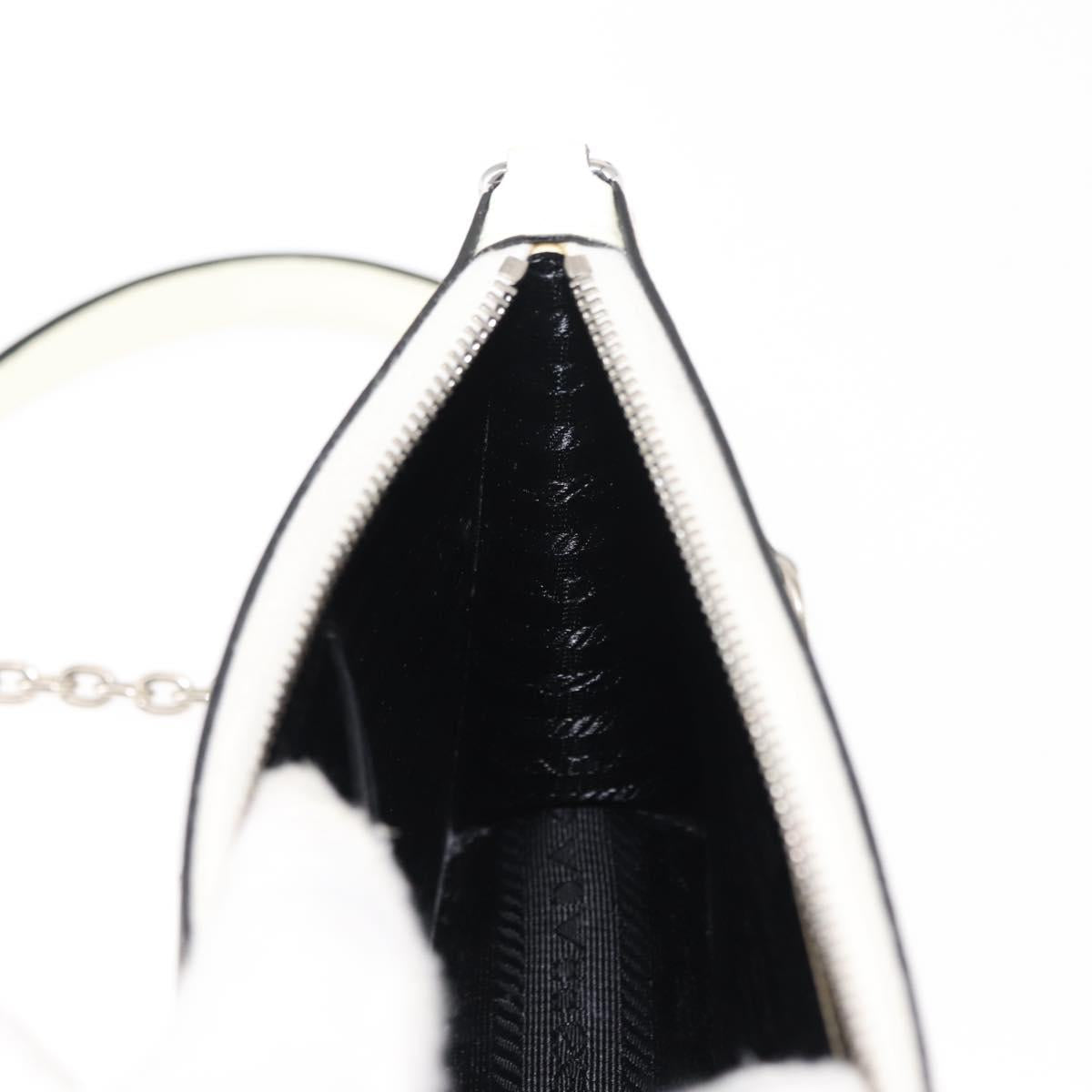 PRADA Chain Shoulder Bag Safiano leather White Silver Auth bs29803