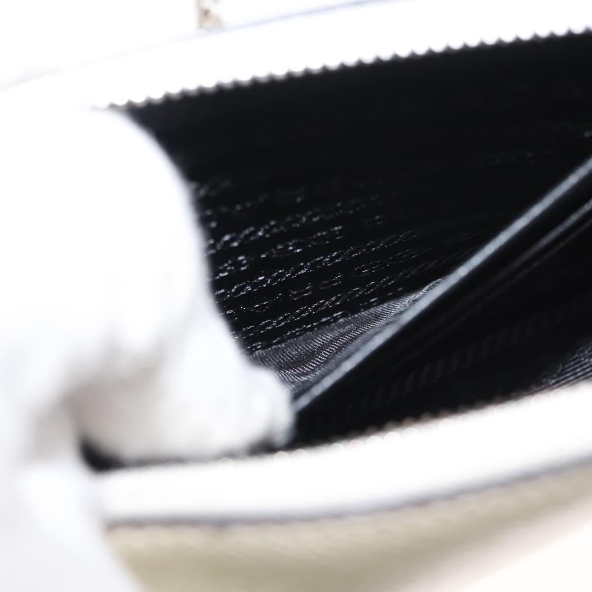 PRADA Chain Shoulder Bag Safiano leather White Silver Auth bs29803