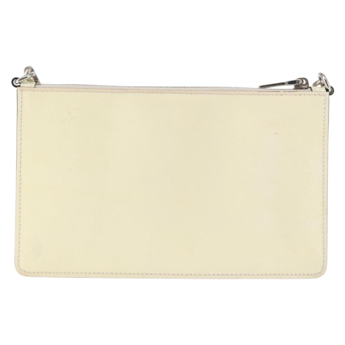 PRADA Chain Shoulder Bag Safiano leather White Silver Auth bs29803