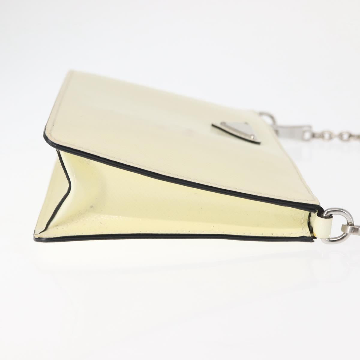 PRADA Chain Shoulder Bag Safiano leather White Silver Auth bs29803
