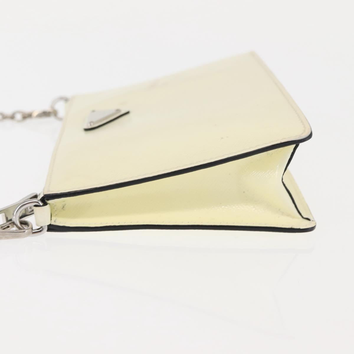 PRADA Chain Shoulder Bag Safiano leather White Silver Auth bs29803