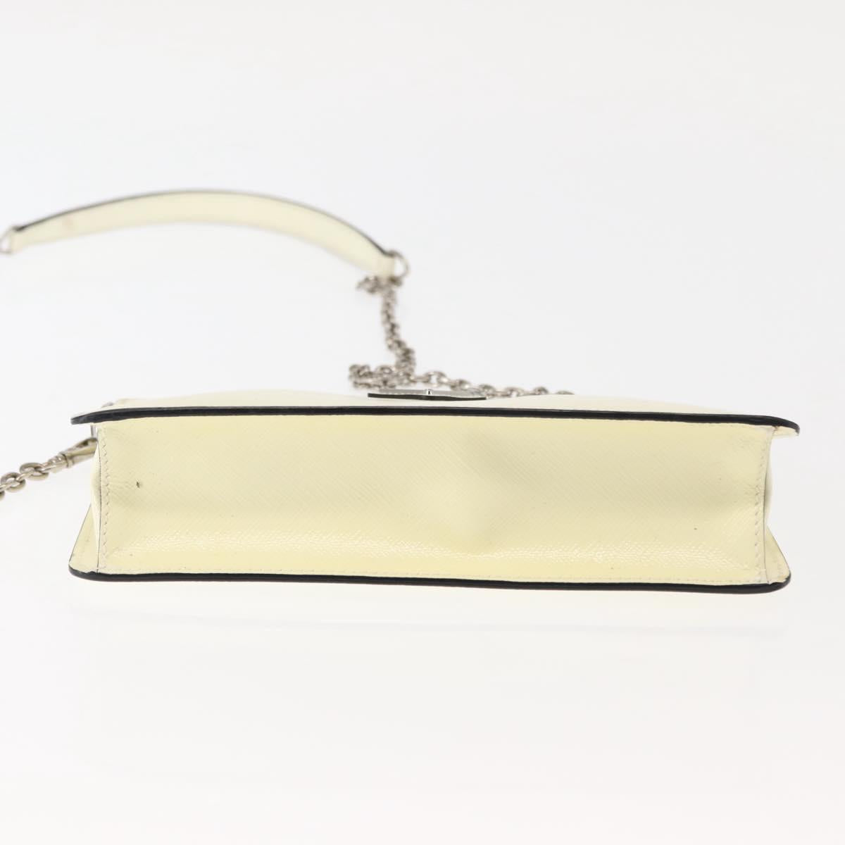 PRADA Chain Shoulder Bag Safiano leather White Silver Auth bs29803