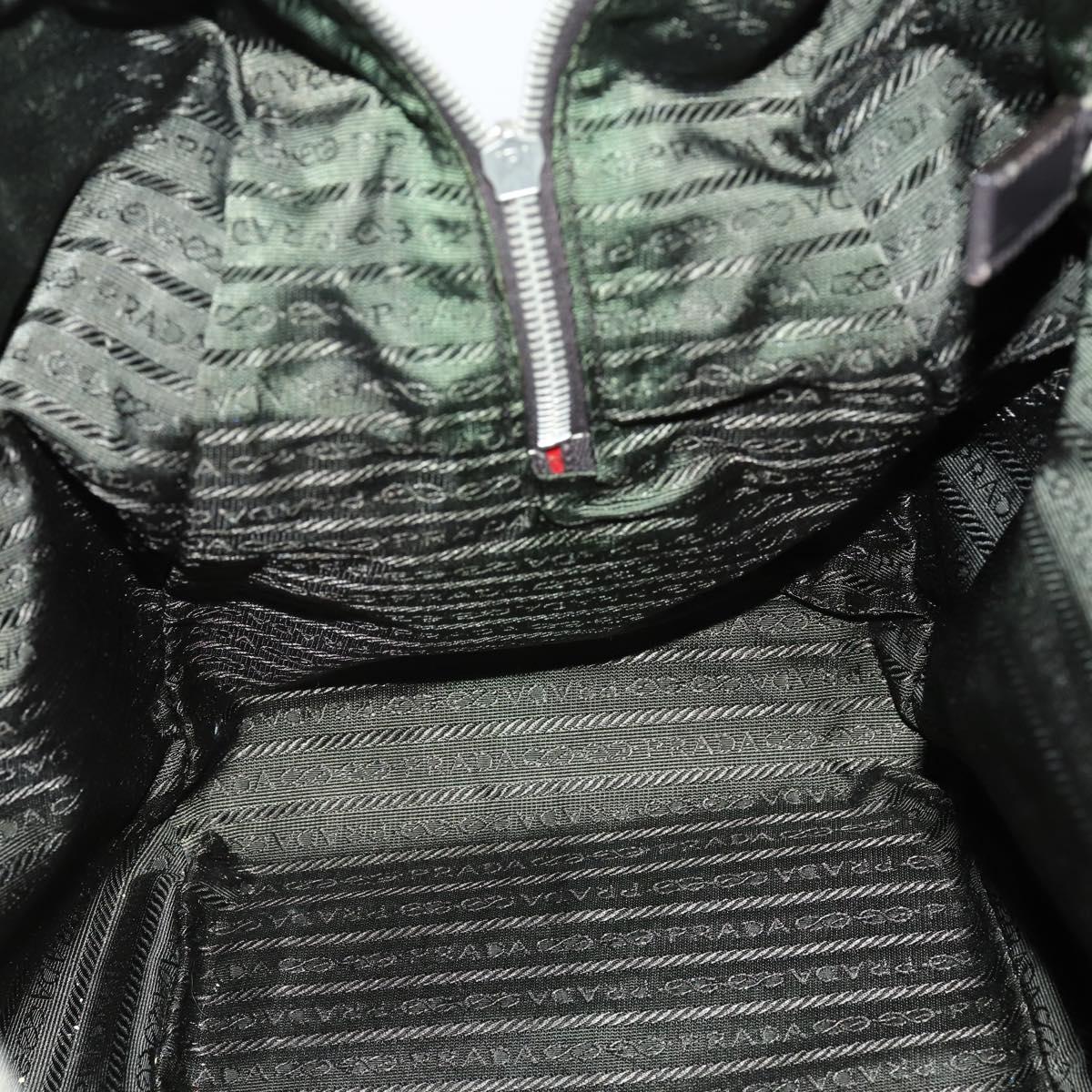 PRADA Boston Bag Canvas Leather Brown Red Silver Auth bs29804