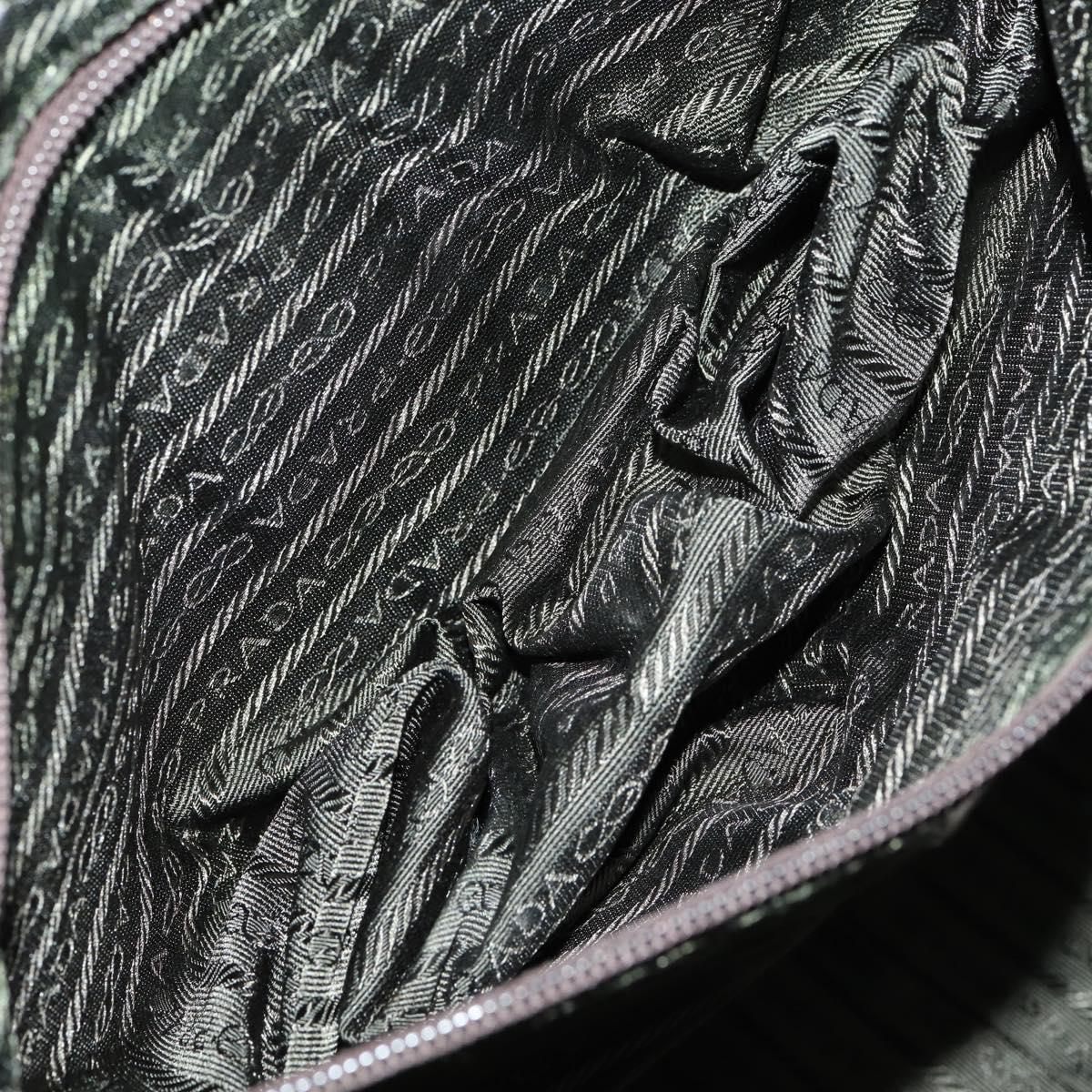 PRADA Boston Bag Canvas Leather Brown Red Silver Auth bs29804