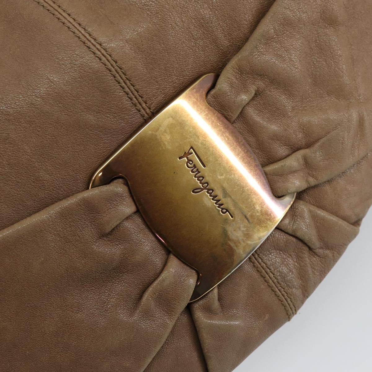 Salvatore Ferragamo Vala Shoulder Bag Leather Brown Gold Auth bs29808