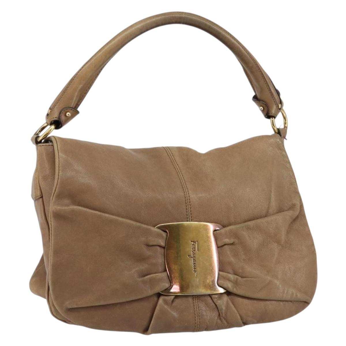 Salvatore Ferragamo Vala Shoulder Bag Leather Brown Gold Auth bs29808