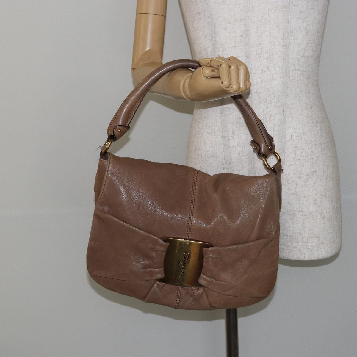 Salvatore Ferragamo Vala Shoulder Bag Leather Brown Gold Auth bs29808