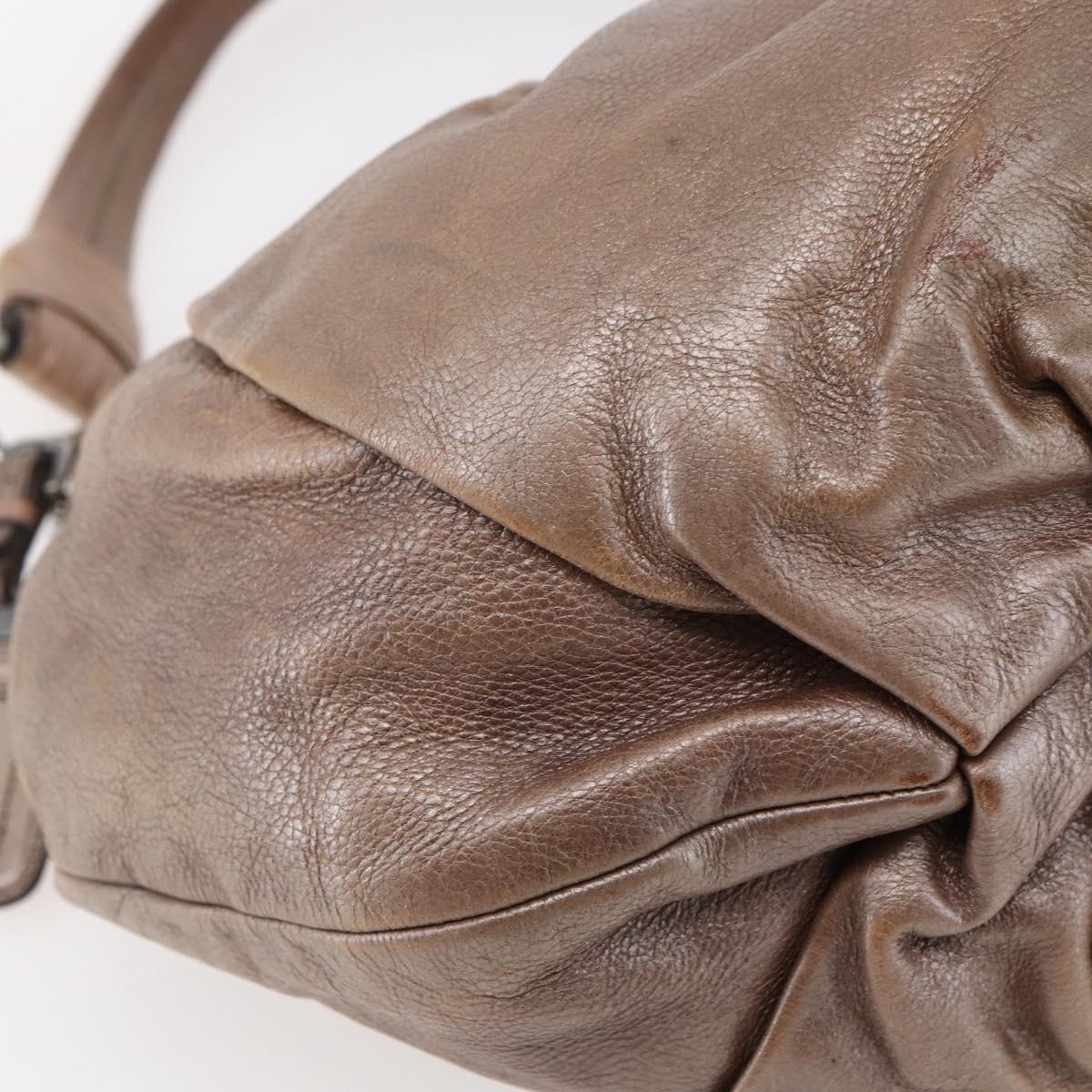 PRADA Shoulder Bag Leather Beige Silver Auth bs29809