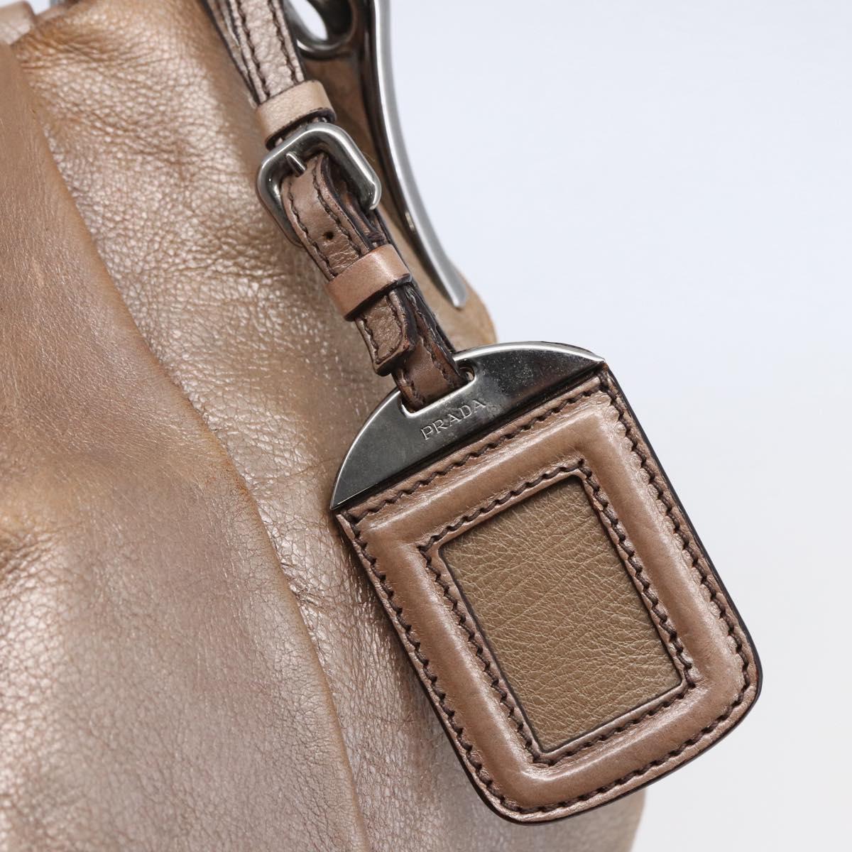 PRADA Shoulder Bag Leather Beige Silver Auth bs29809
