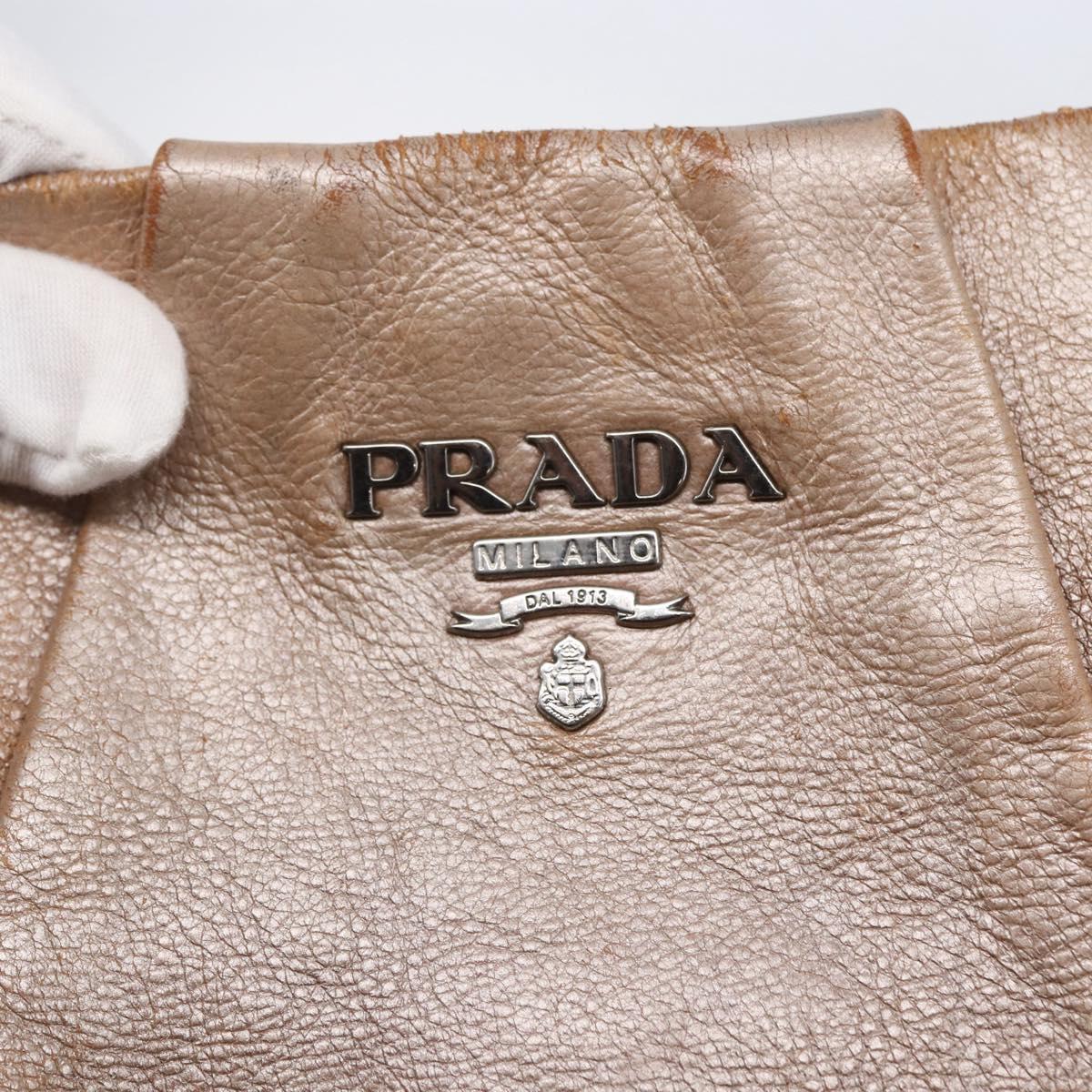 PRADA Shoulder Bag Leather Beige Silver Auth bs29809