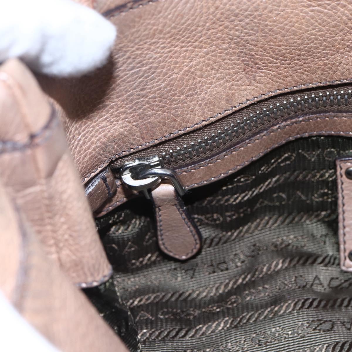 PRADA Shoulder Bag Leather Beige Silver Auth bs29809