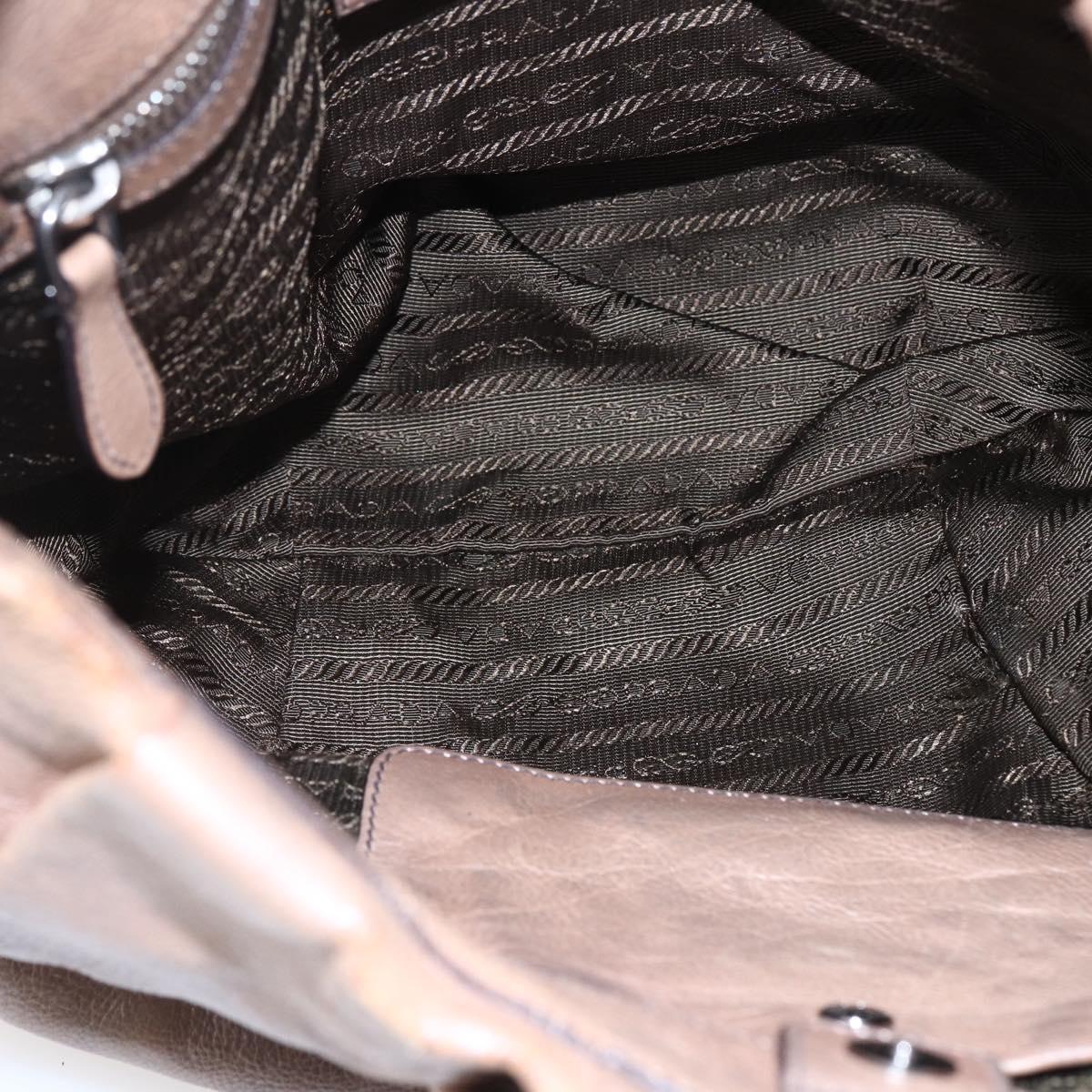 PRADA Shoulder Bag Leather Beige Silver Auth bs29809