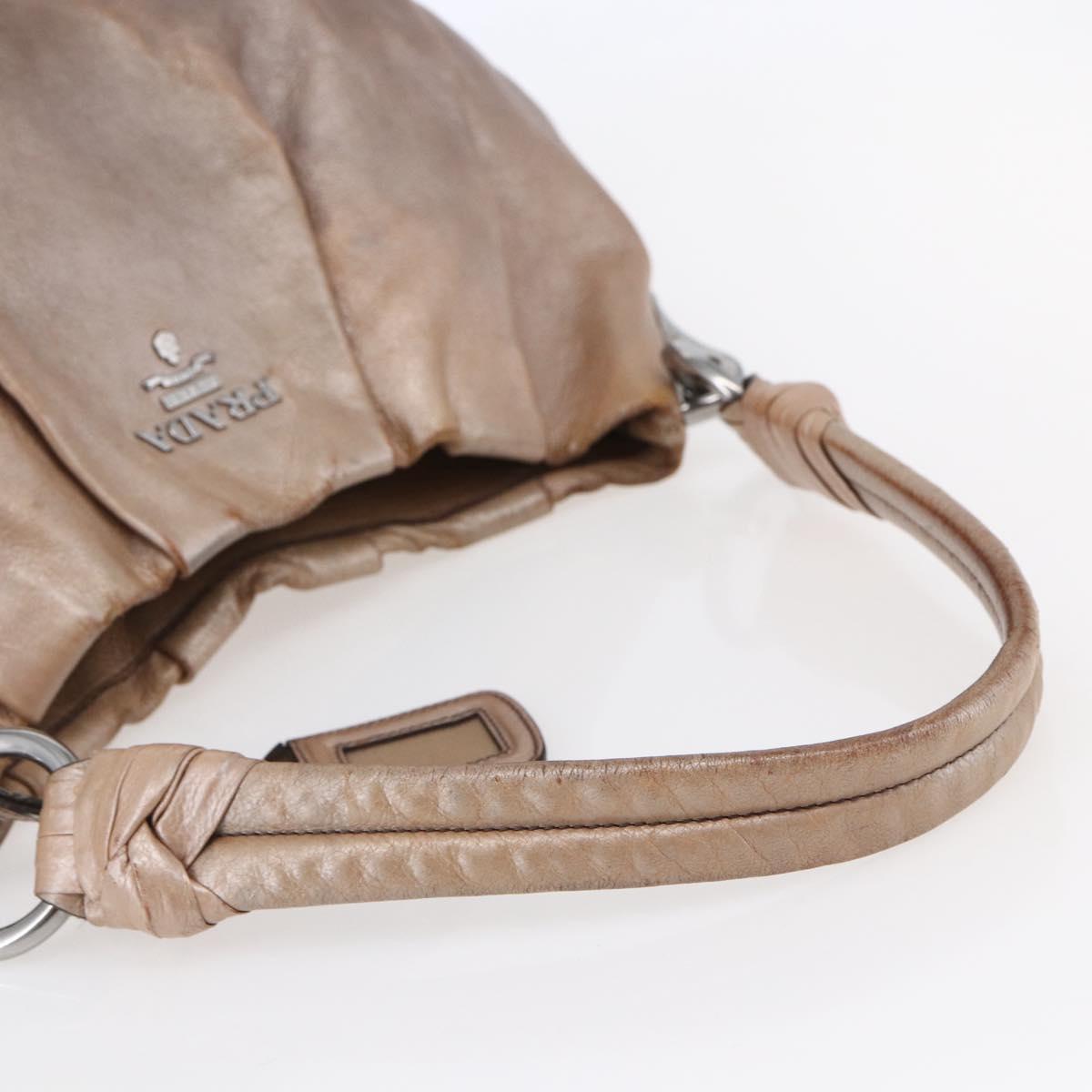 PRADA Shoulder Bag Leather Beige Silver Auth bs29809