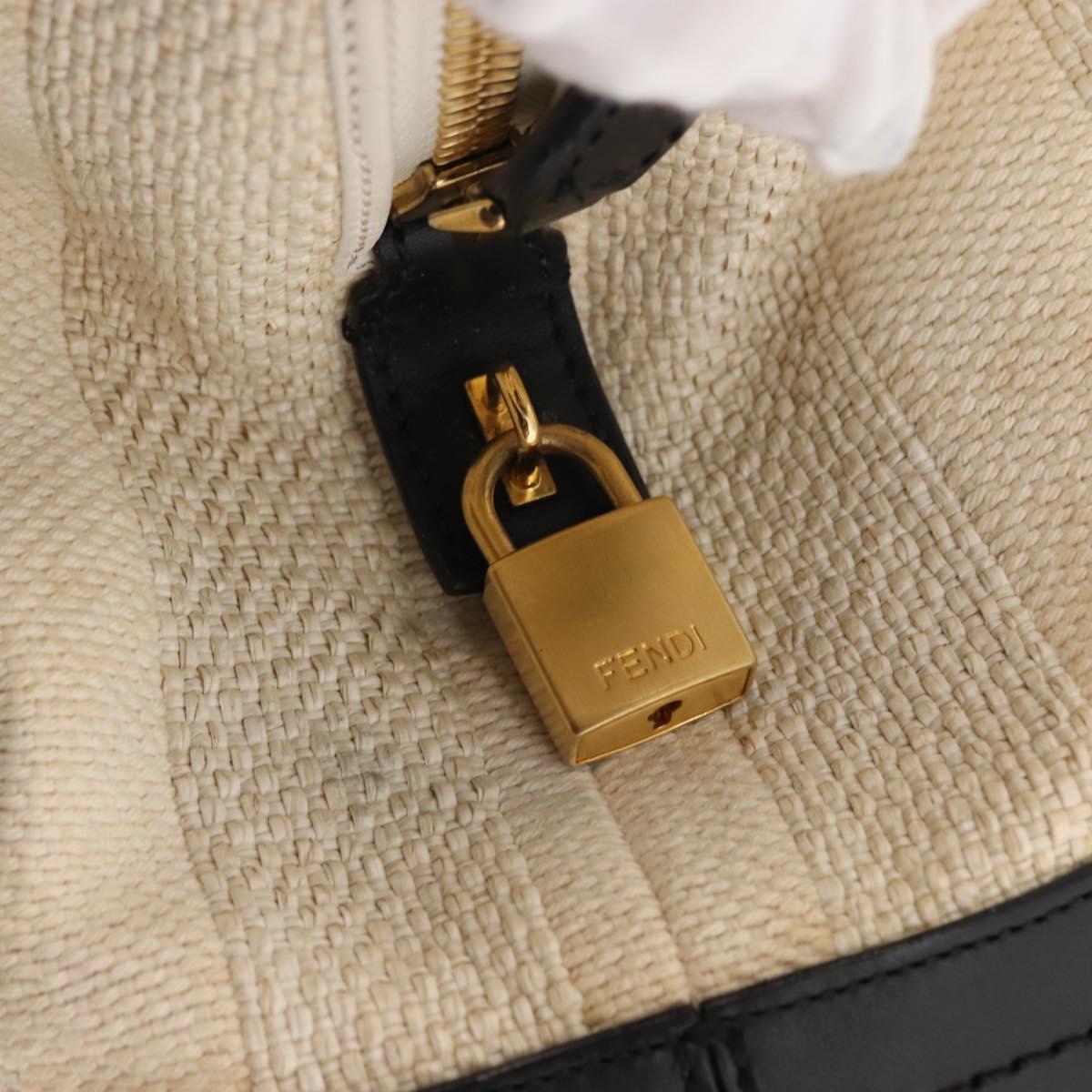 FENDI Pecan Canvas Tote Bag Canvas Leather Beige Black gold Auth bs29810