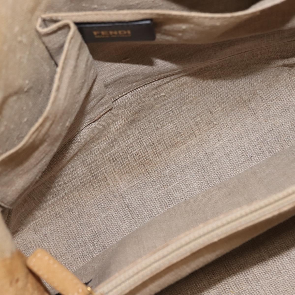 FENDI Pecan Canvas Tote Bag Canvas Leather Beige Black gold Auth bs29810