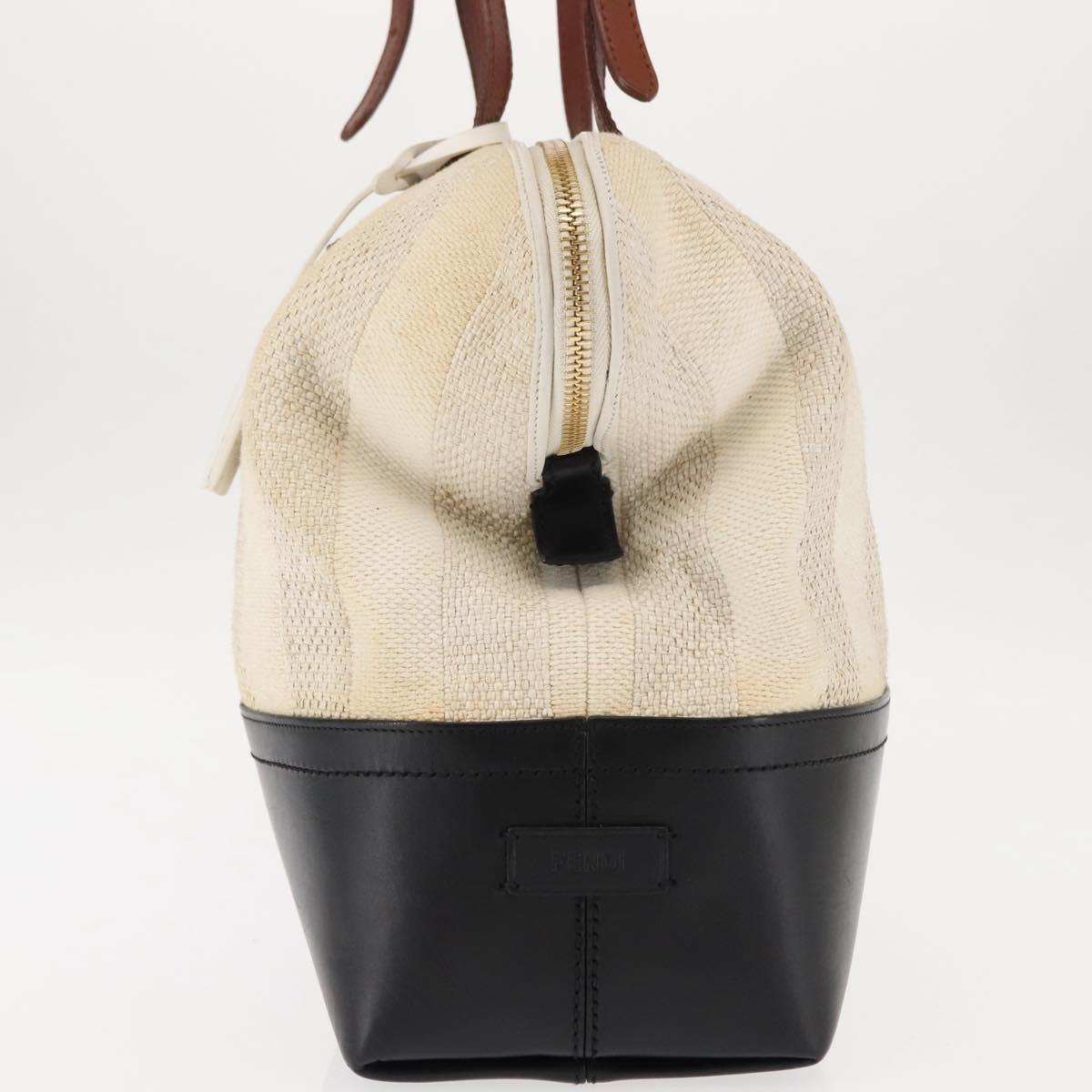 FENDI Pecan Canvas Tote Bag Canvas Leather Beige Black gold Auth bs29810