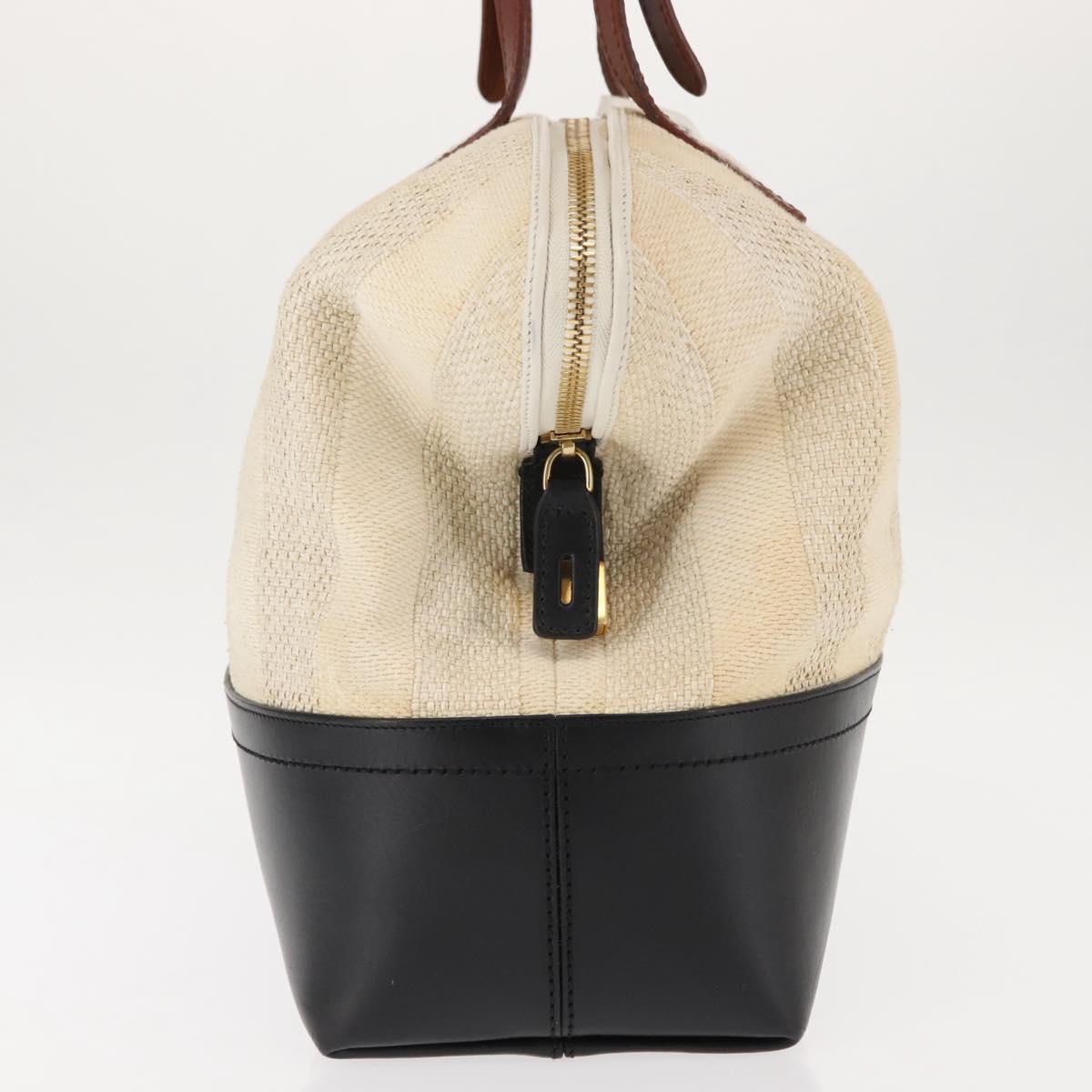 FENDI Pecan Canvas Tote Bag Canvas Leather Beige Black gold Auth bs29810