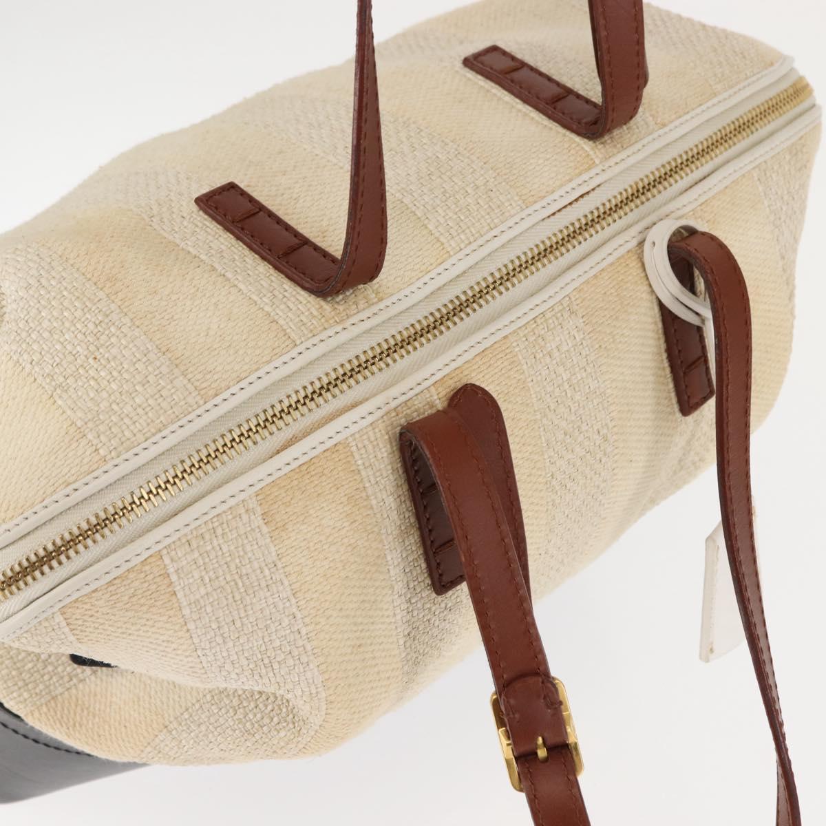 FENDI Pecan Canvas Tote Bag Canvas Leather Beige Black gold Auth bs29810