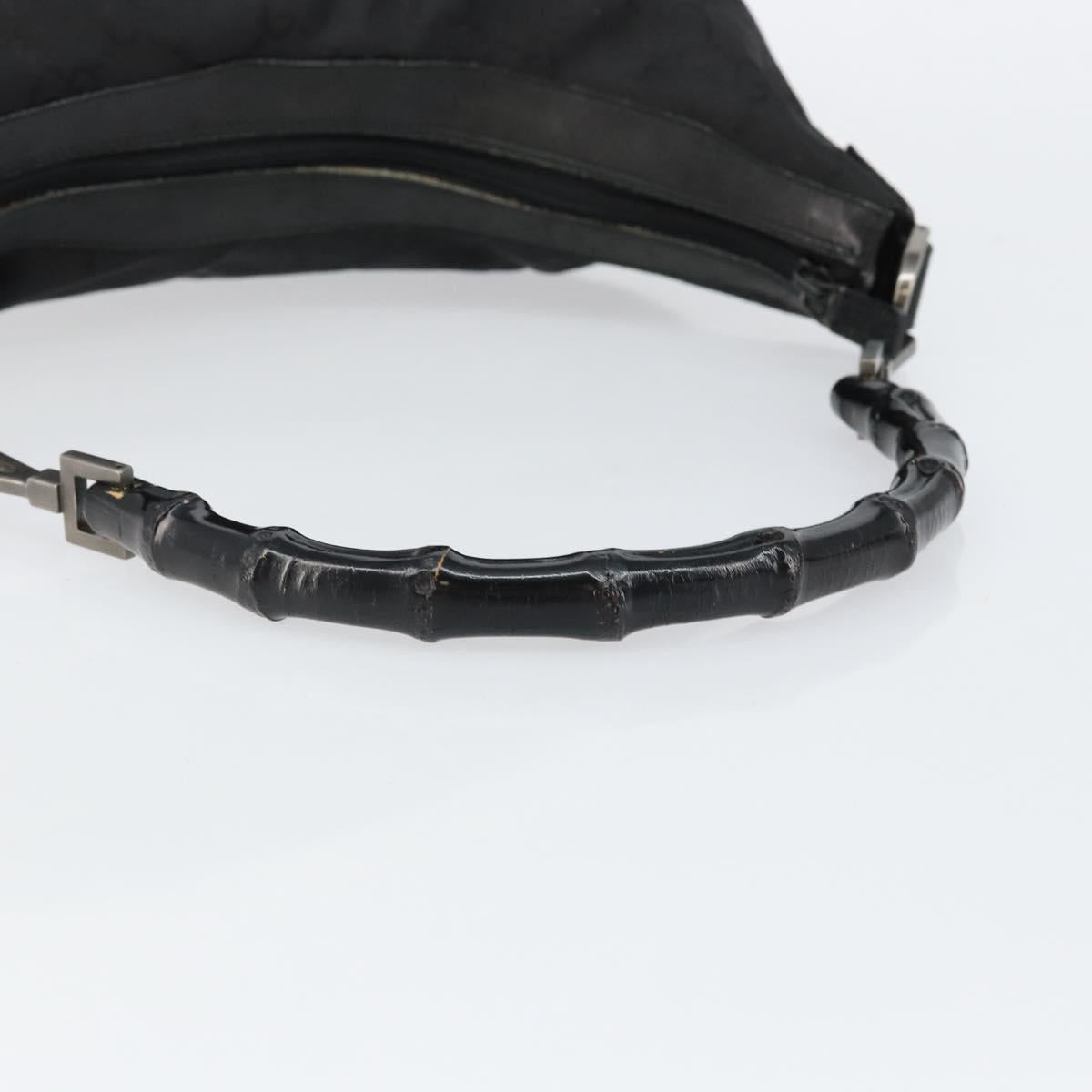 GUCCI Bamboo GG Canvas Shoulder Bag Nylon Black Gold 000 0531 Auth bs29811