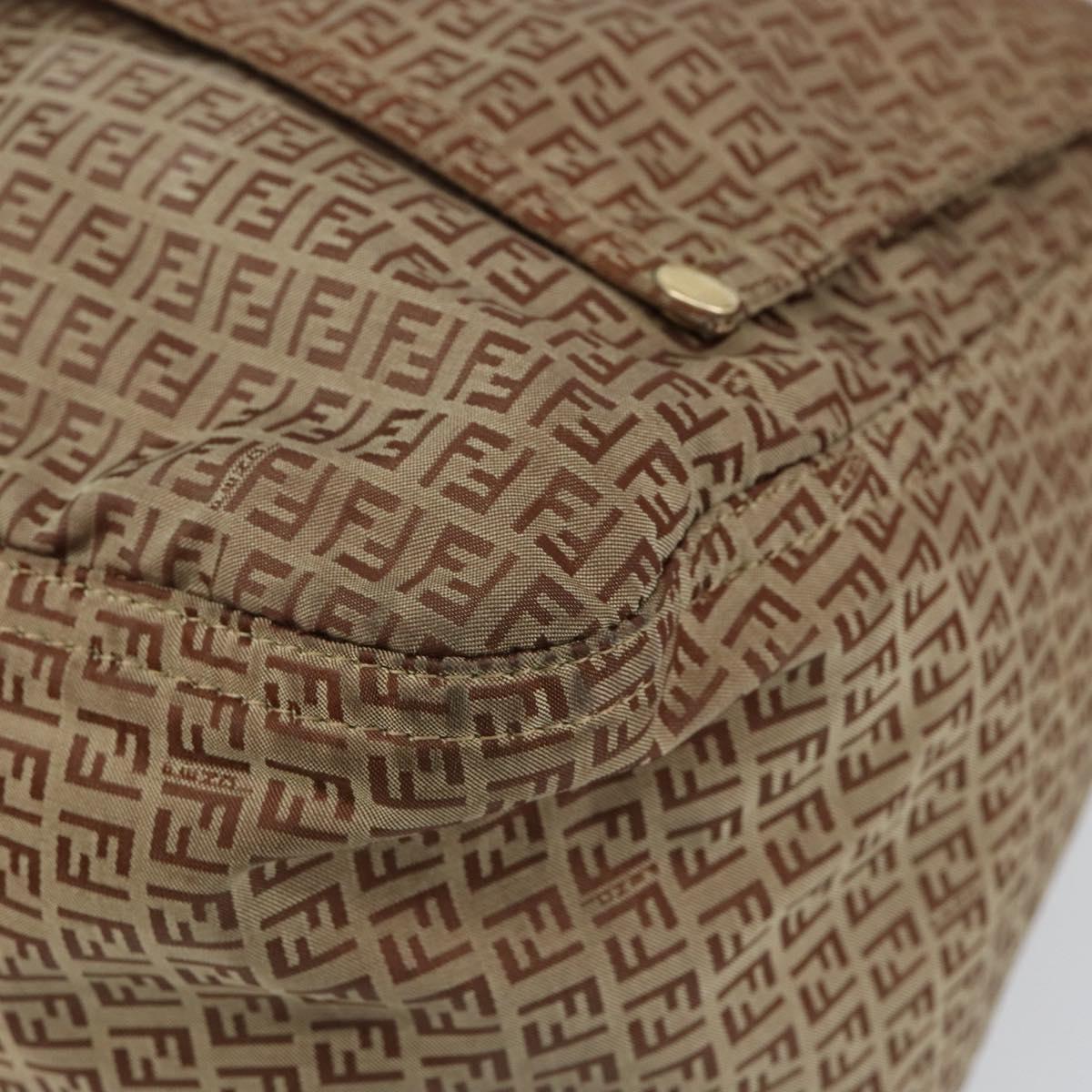 FENDI Zucchino Canvas Mamma Baguette Shoulder Bag Nylon Beige Gold Auth bs29812