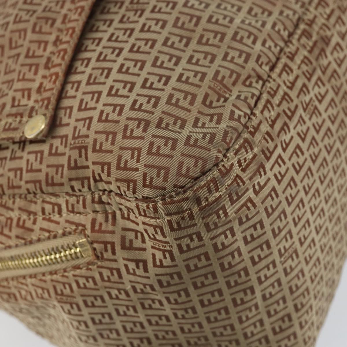 FENDI Zucchino Canvas Mamma Baguette Shoulder Bag Nylon Beige Gold Auth bs29812