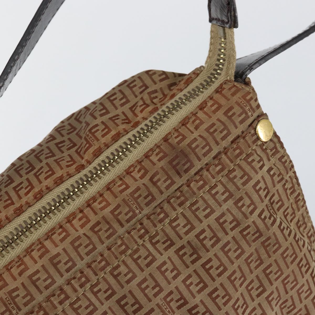 FENDI Zucchino Canvas Mamma Baguette Shoulder Bag Nylon Beige Gold Auth bs29812