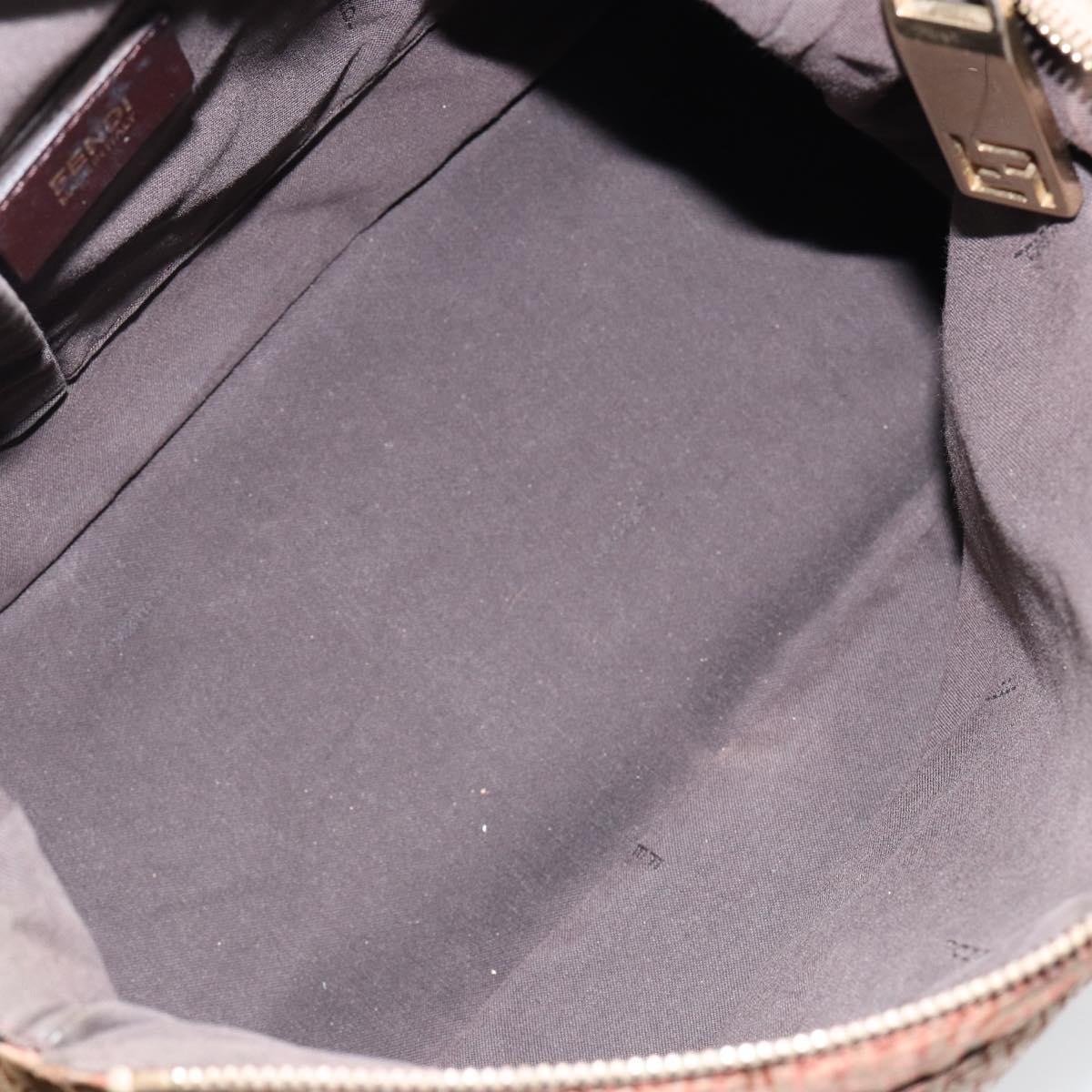 FENDI Zucchino Canvas Mamma Baguette Shoulder Bag Nylon Beige Gold Auth bs29812