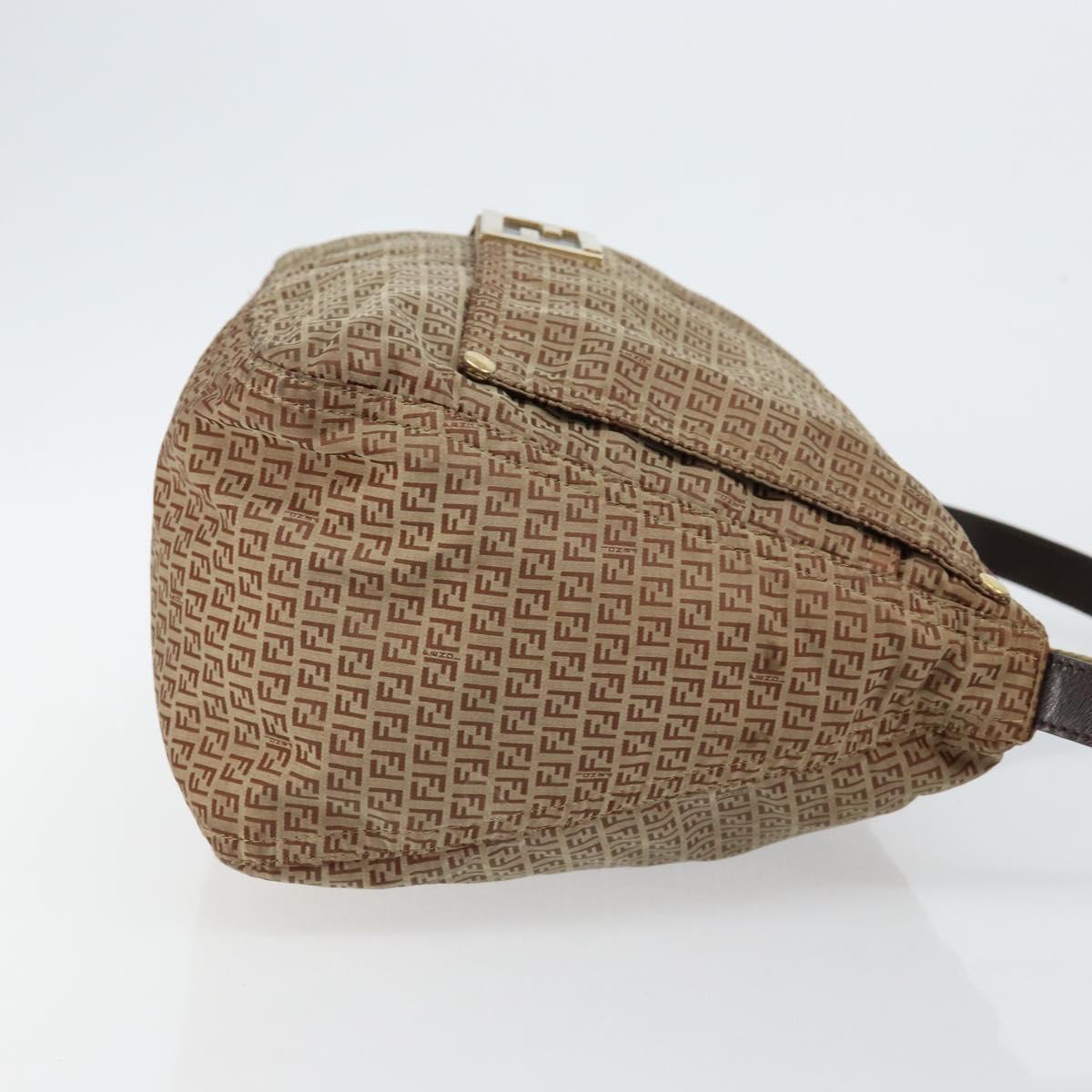 FENDI Zucchino Canvas Mamma Baguette Shoulder Bag Nylon Beige Gold Auth bs29812