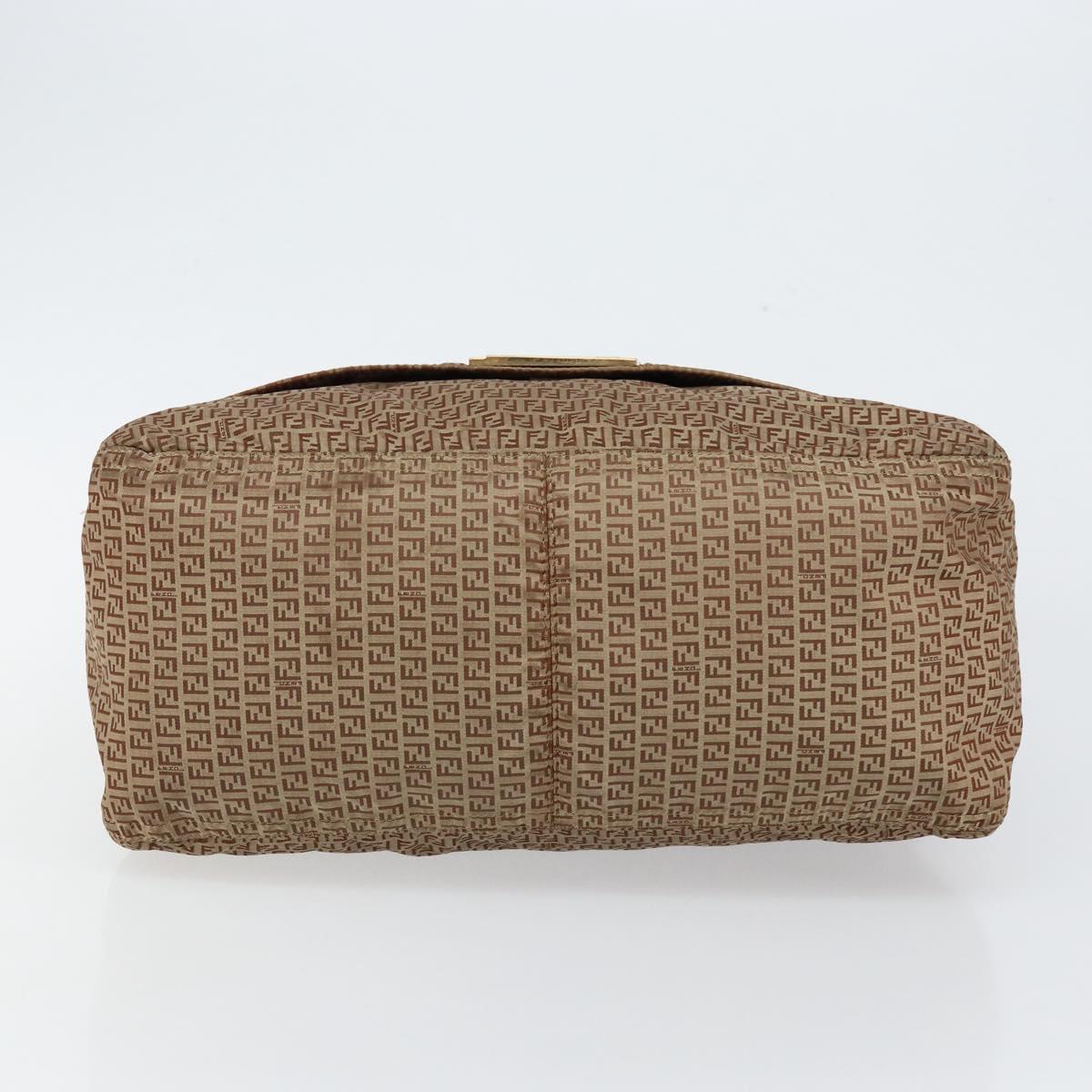FENDI Zucchino Canvas Mamma Baguette Shoulder Bag Nylon Beige Gold Auth bs29812