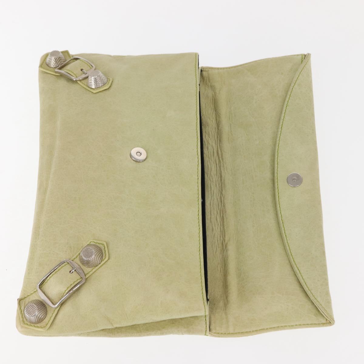 BALENCIAGA The Giant Envelope Bag Leather Silver Light Green 186182 Auth bs29813