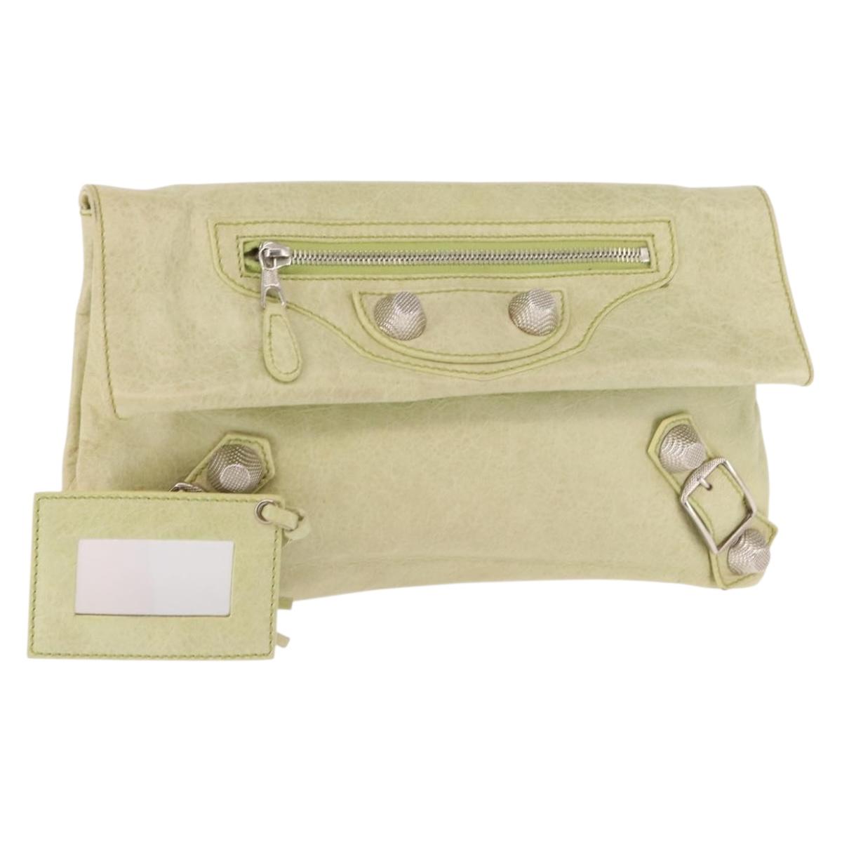 BALENCIAGA The Giant Envelope Bag Leather Silver Light Green 186182 Auth bs29813
