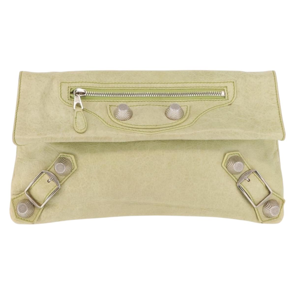 BALENCIAGA The Giant Envelope Bag Leather Silver Light Green 186182 Auth bs29813