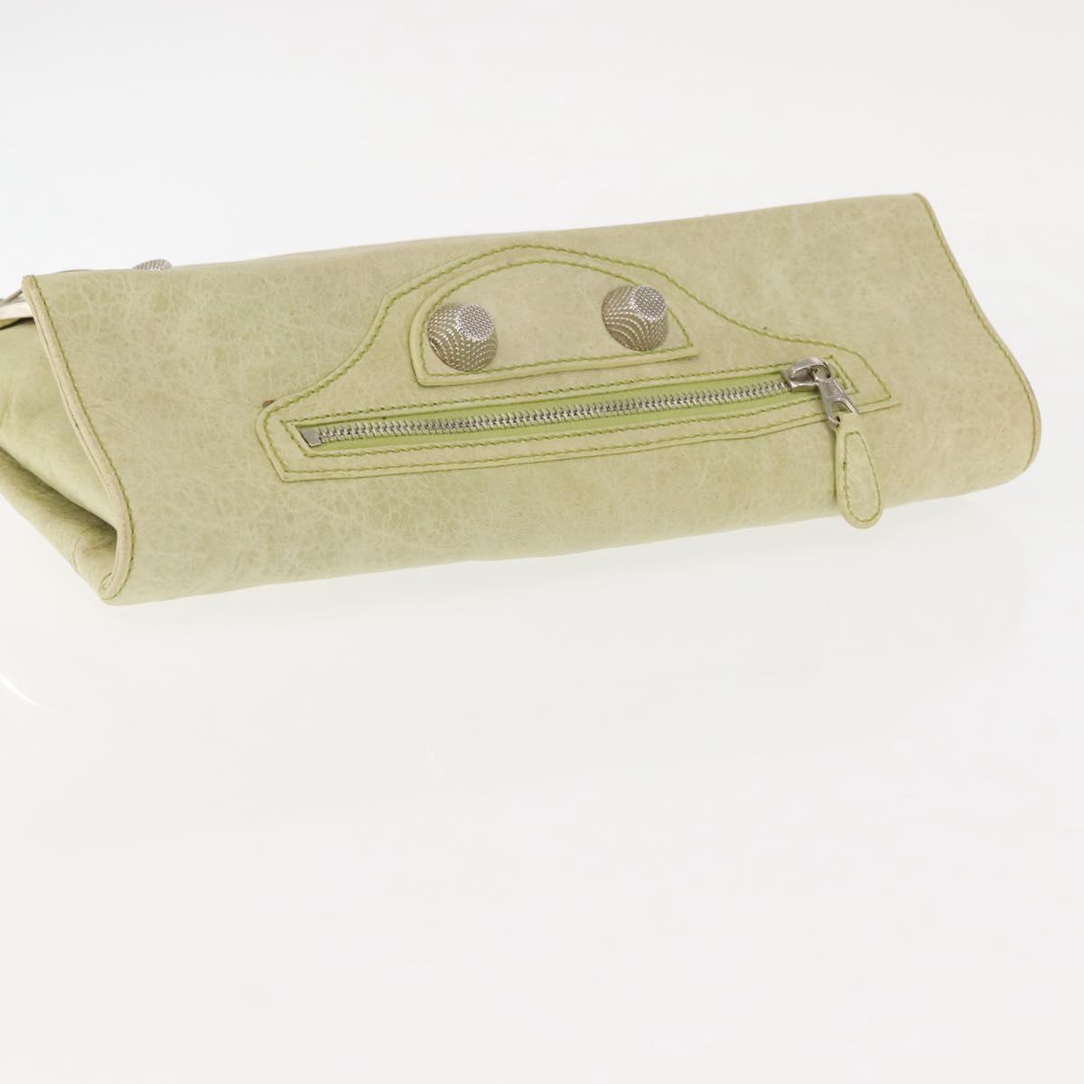 BALENCIAGA The Giant Envelope Bag Leather Silver Light Green 186182 Auth bs29813