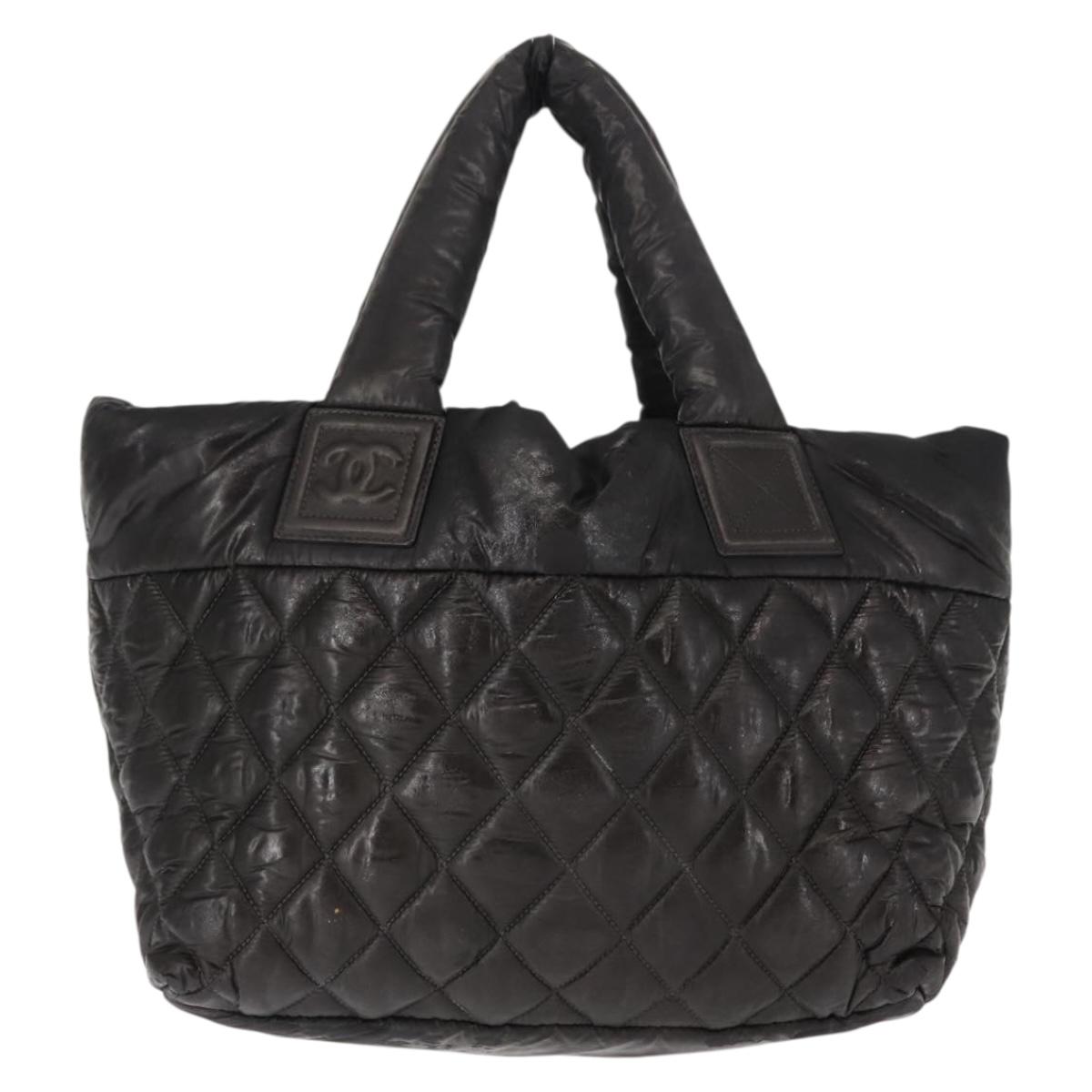CHANEL Coco Cocoon Hand Bag Nylon Black Silver CC Auth bs29815