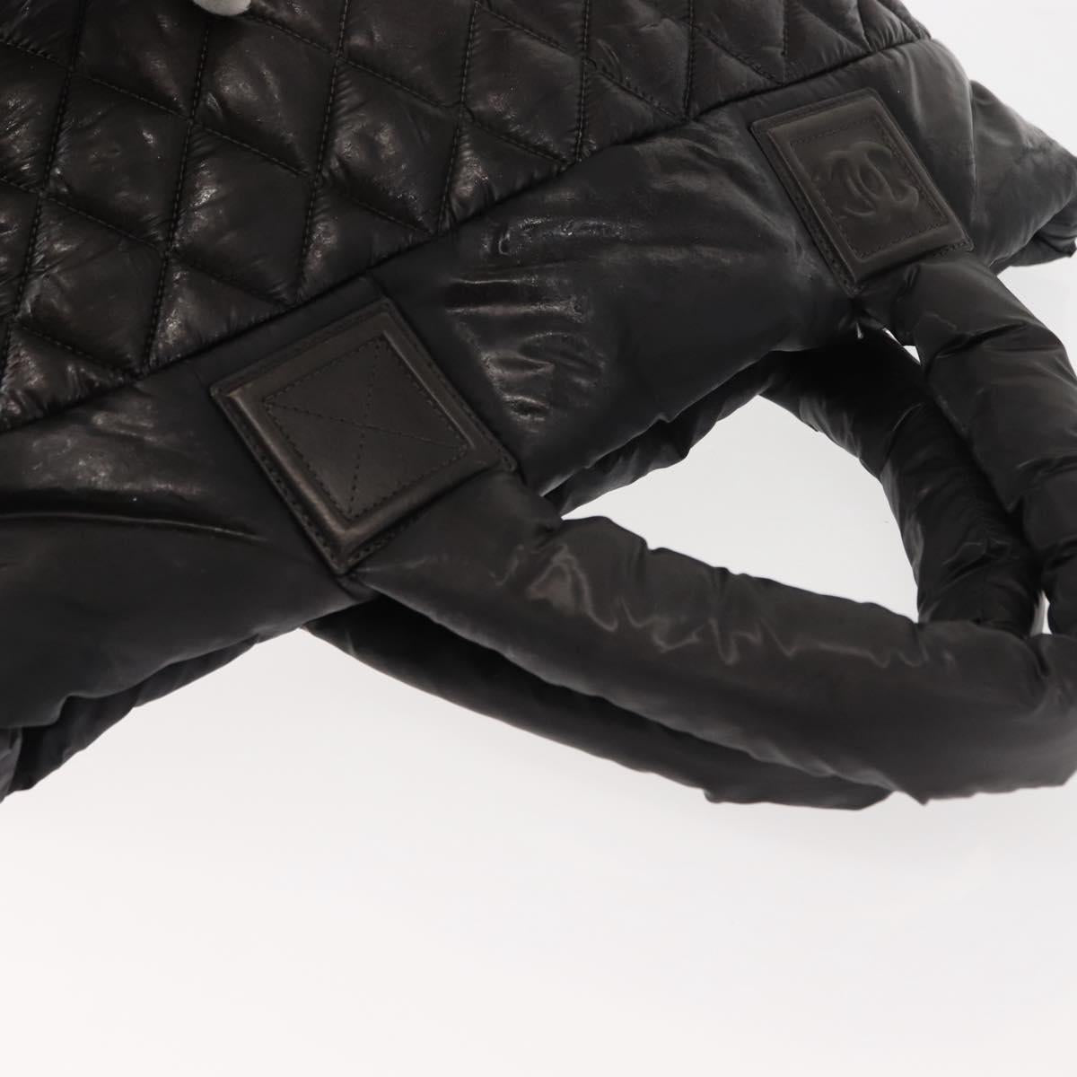 CHANEL Coco Cocoon Hand Bag Nylon Black Silver CC Auth bs29815