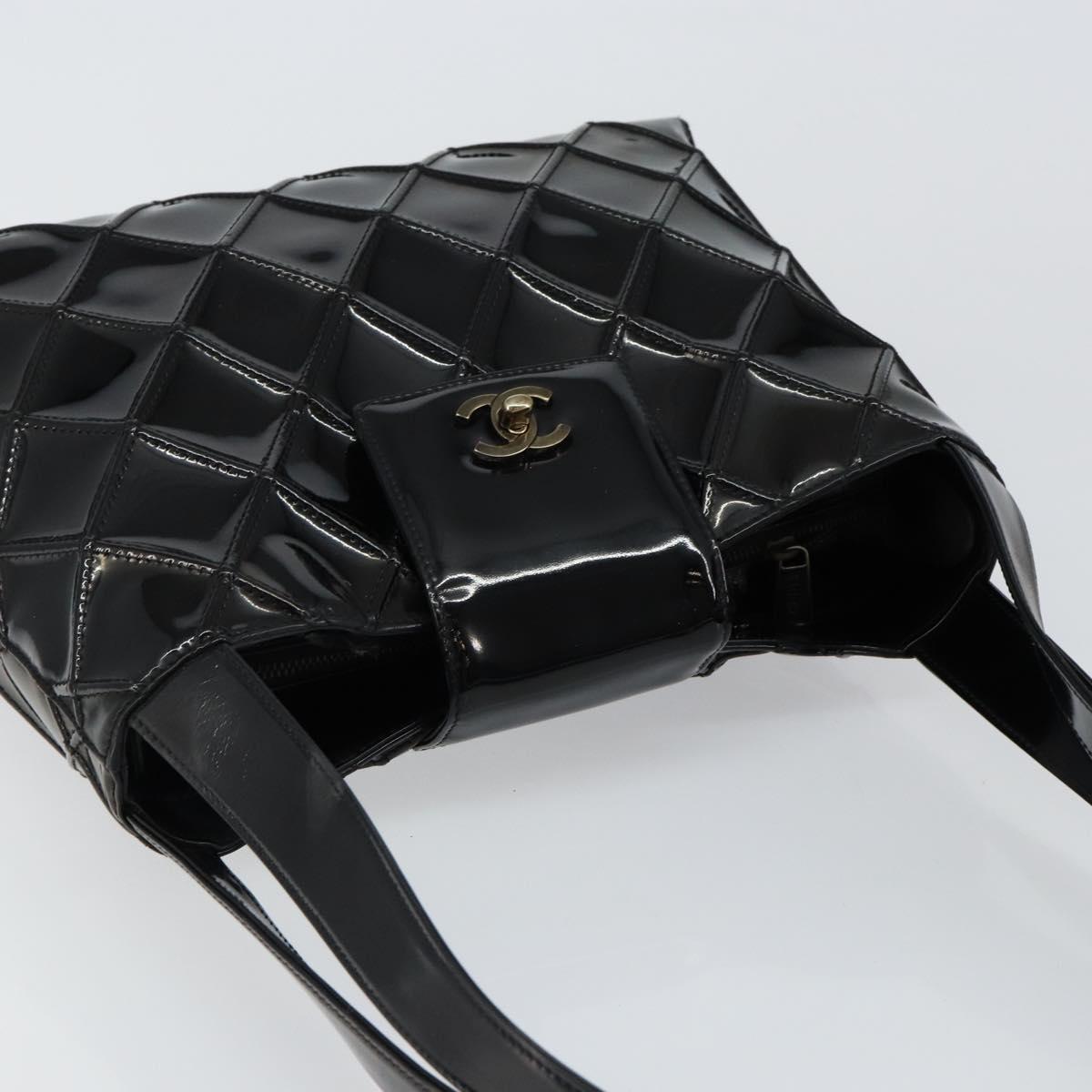 CHANEL Bicolore Shoulder Bag Patent leather Black CC Auth bs29817