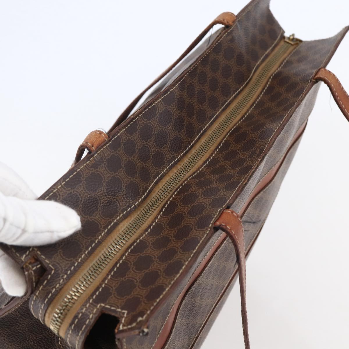 CELINE Macadam Canvas Tote Bag PVC Leather Brown Gold Auth bs29818