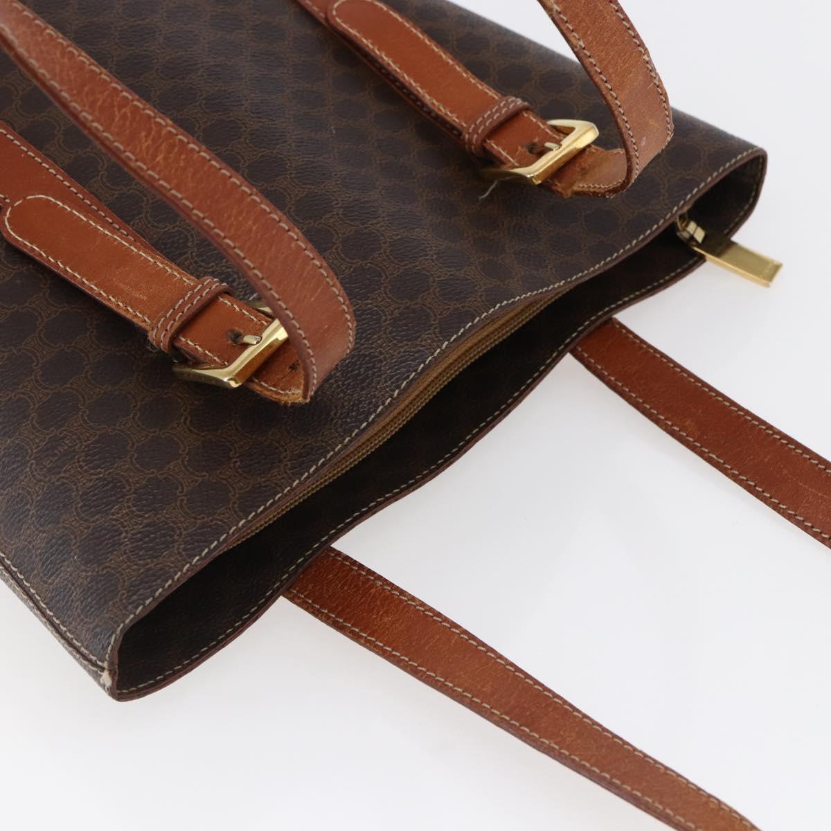 CELINE Macadam Canvas Tote Bag PVC Leather Brown Gold Auth bs29819