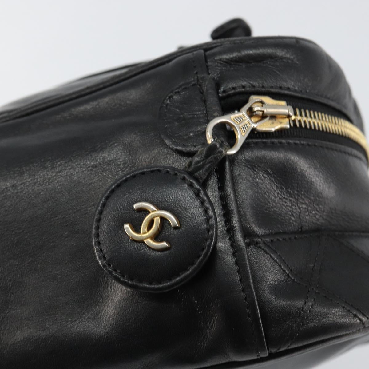 CHANEL Matelasse Vanity Pouch Lamb Skin Black Gold CC Auth bs29827
