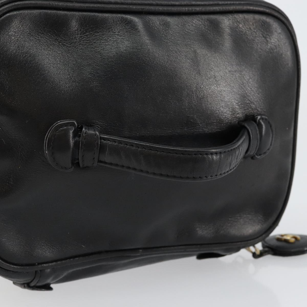 CHANEL Matelasse Vanity Pouch Lamb Skin Black Gold CC Auth bs29827