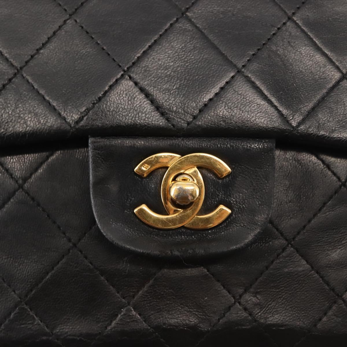 CHANEL Matelasse Chain Shoulder Bag Lamb Skin Black Gold CC Auth bs29828