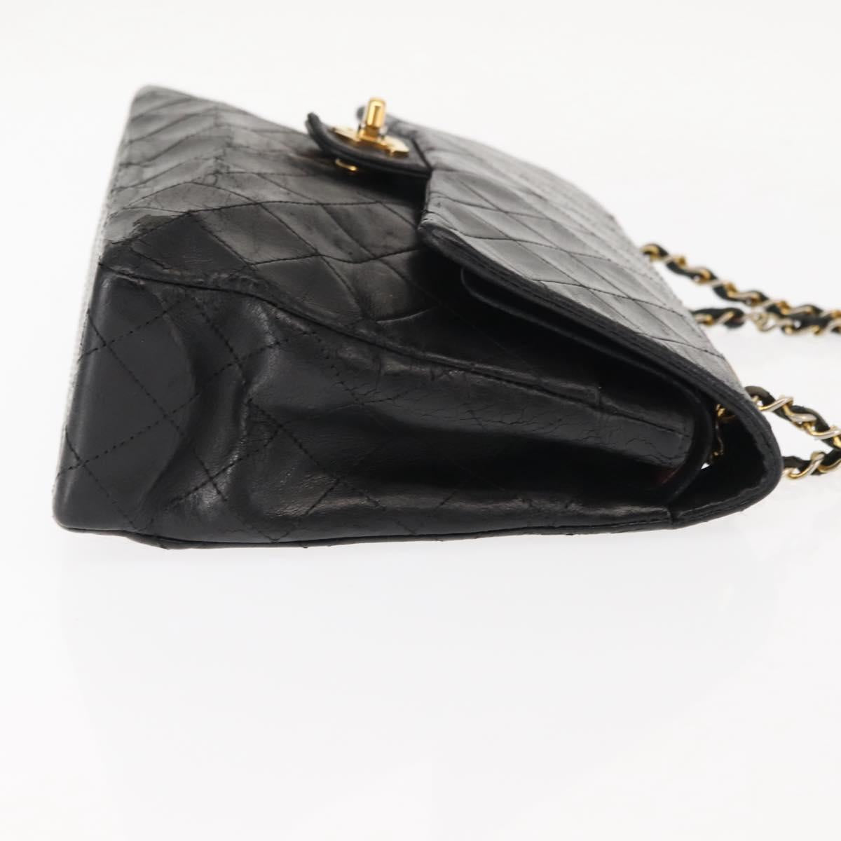 CHANEL Matelasse Chain Shoulder Bag Lamb Skin Black Gold CC Auth bs29828