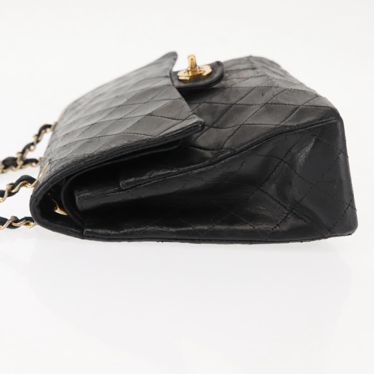 CHANEL Matelasse Chain Shoulder Bag Lamb Skin Black Gold CC Auth bs29828