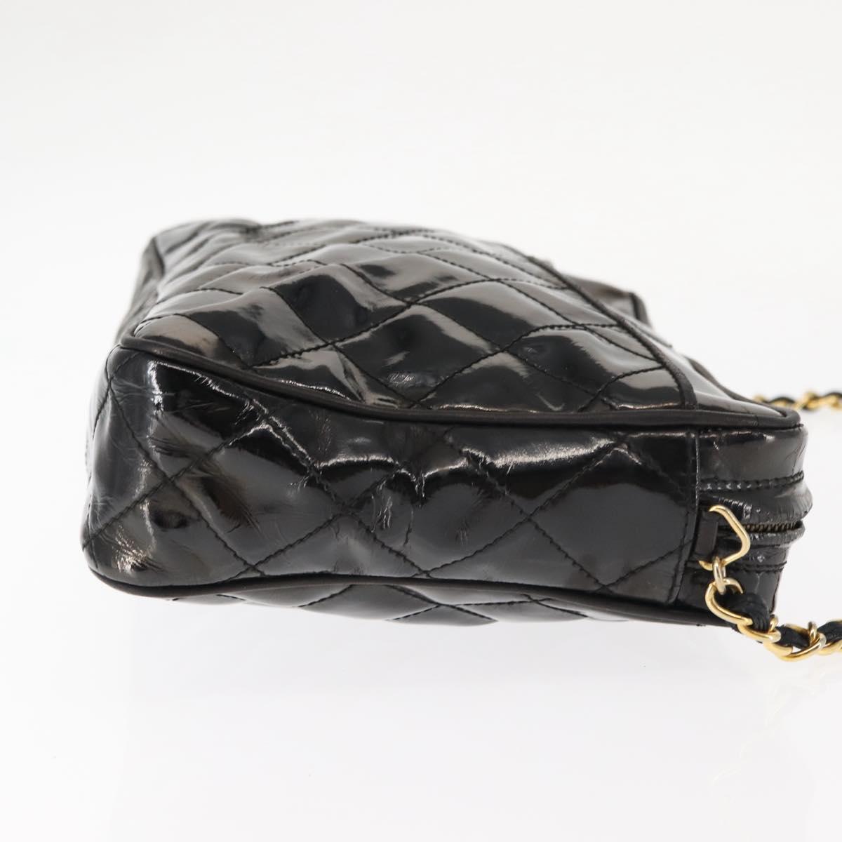 CHANEL Chain Matelasse Shoulder Bag Patent leather Black Gold CC Auth bs29829