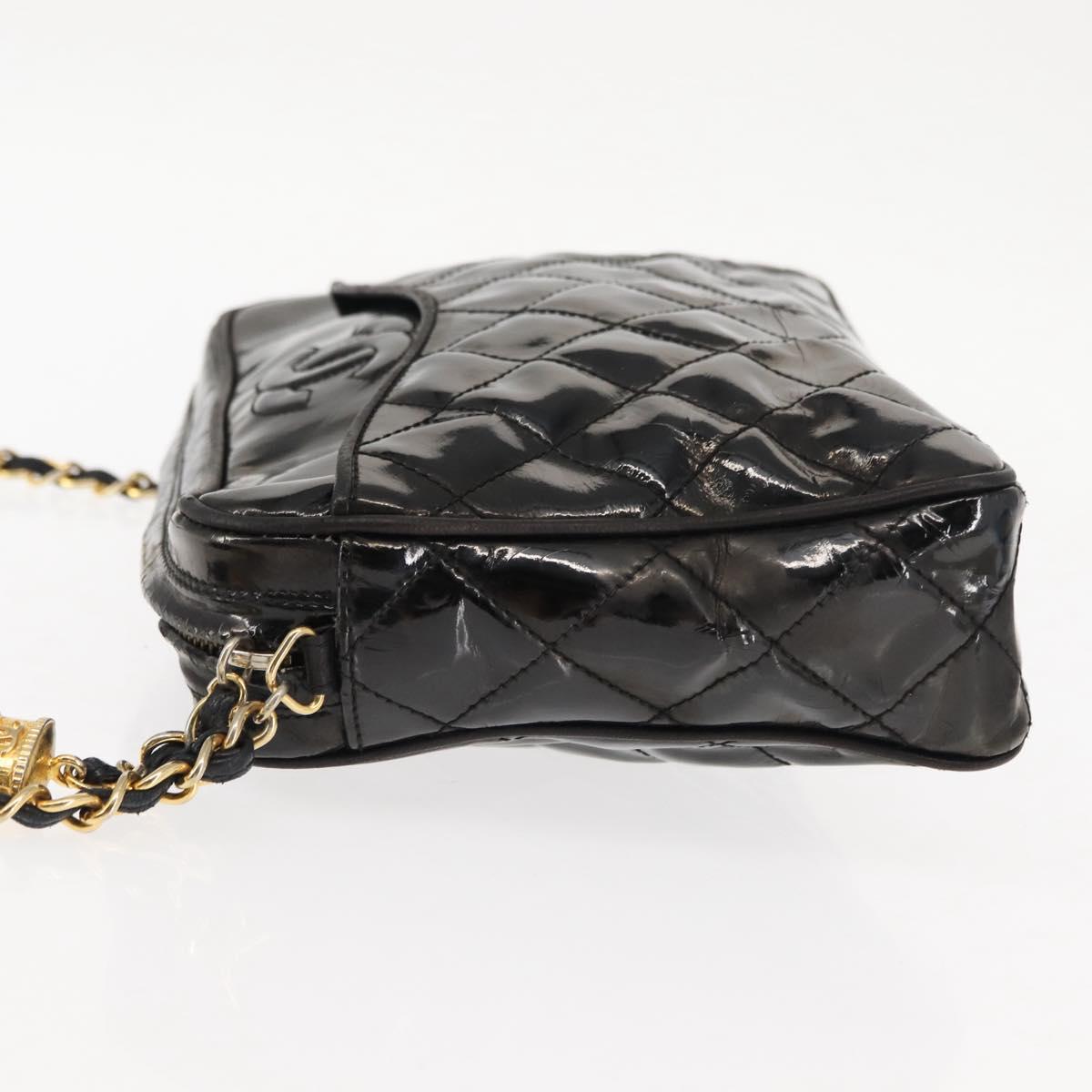 CHANEL Chain Matelasse Shoulder Bag Patent leather Black Gold CC Auth bs29829